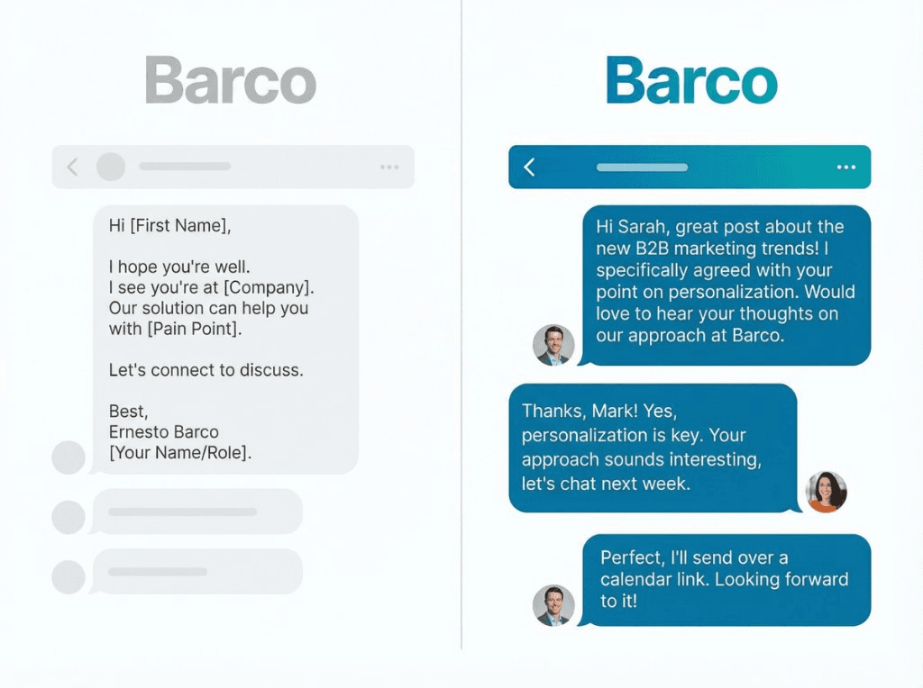 Comparison between rigid bracket-based templates and AI-personalized messages in social prospecting